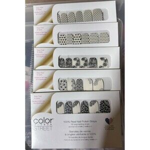 Lot of 5 Color Street Nail Polish Strips Black White Clear Overlay Retired NIP